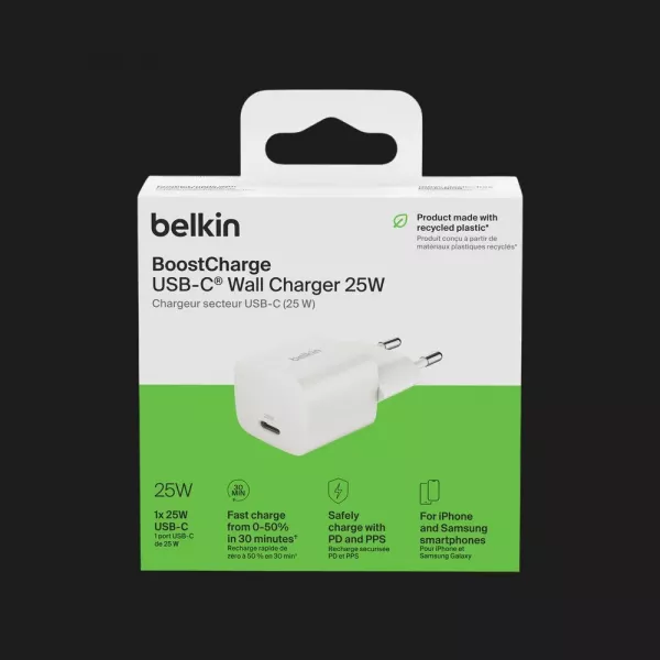 Блок живлення Belkin Home Charger 25W USB-C PD (White) (WCA012KQWH)
