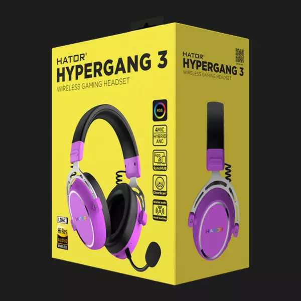 Ігрова гарнітура HATOR Hypergang 3 Hi-Res SyncHUB Wireless Cyber Violet (ESH52) (UA)