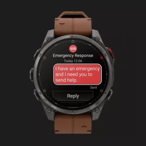 Garmin Fenix 8 Pro 47mm AMOLED Sapphire Carbon Gray DLC titanium with Chestnut Leather Band