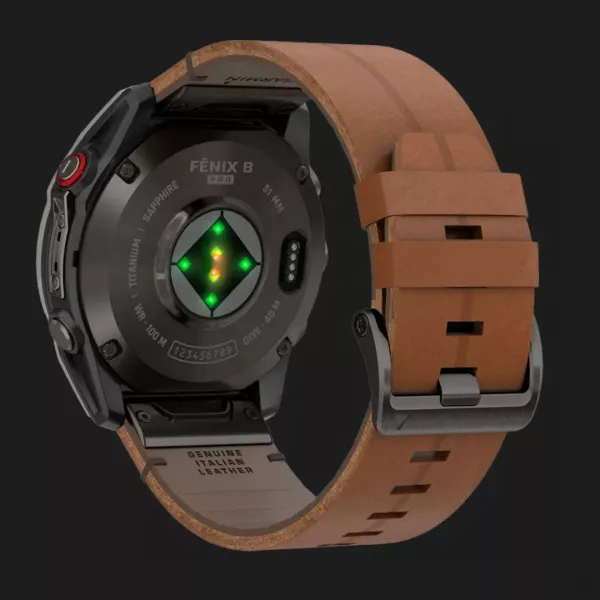 Garmin Fenix 8 Pro 51mm AMOLED Sapphire Carbon Gray DLC Titanium with Chestnut Leather Band
