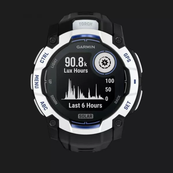 Garmin Instinct 3 50mm Solar Whitestone with Black/Bolt Blue Band