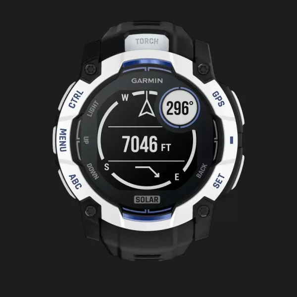 Garmin Instinct 3 50mm Solar Whitestone with Black/Bolt Blue Band
