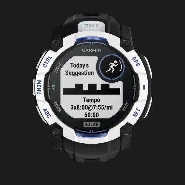 Garmin Instinct 3 50mm Solar Whitestone with Black/Bolt Blue Band